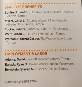 Photo of Super Lawyers Listing showing John V. Tucker as s Super Lawyer in the field of Employee Benefits